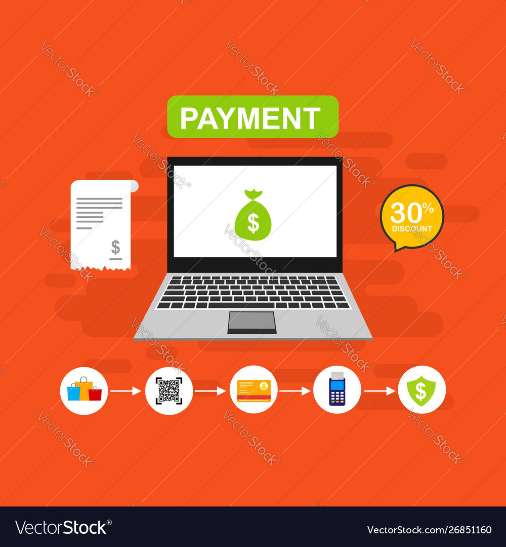 Online payment on computer flat cartoon big pay Vector Image