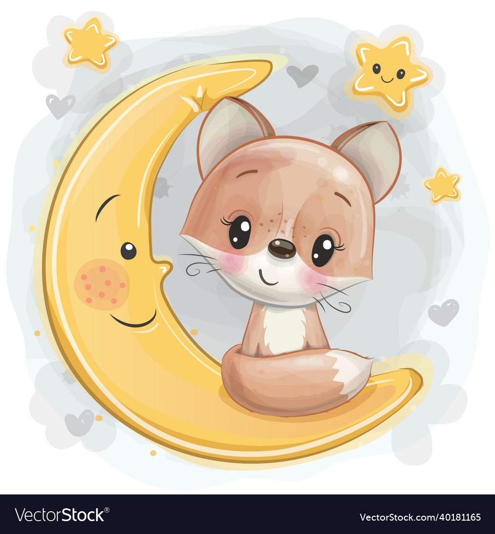 Cartoon fox is sitting on the moon Royalty Free Vector Image