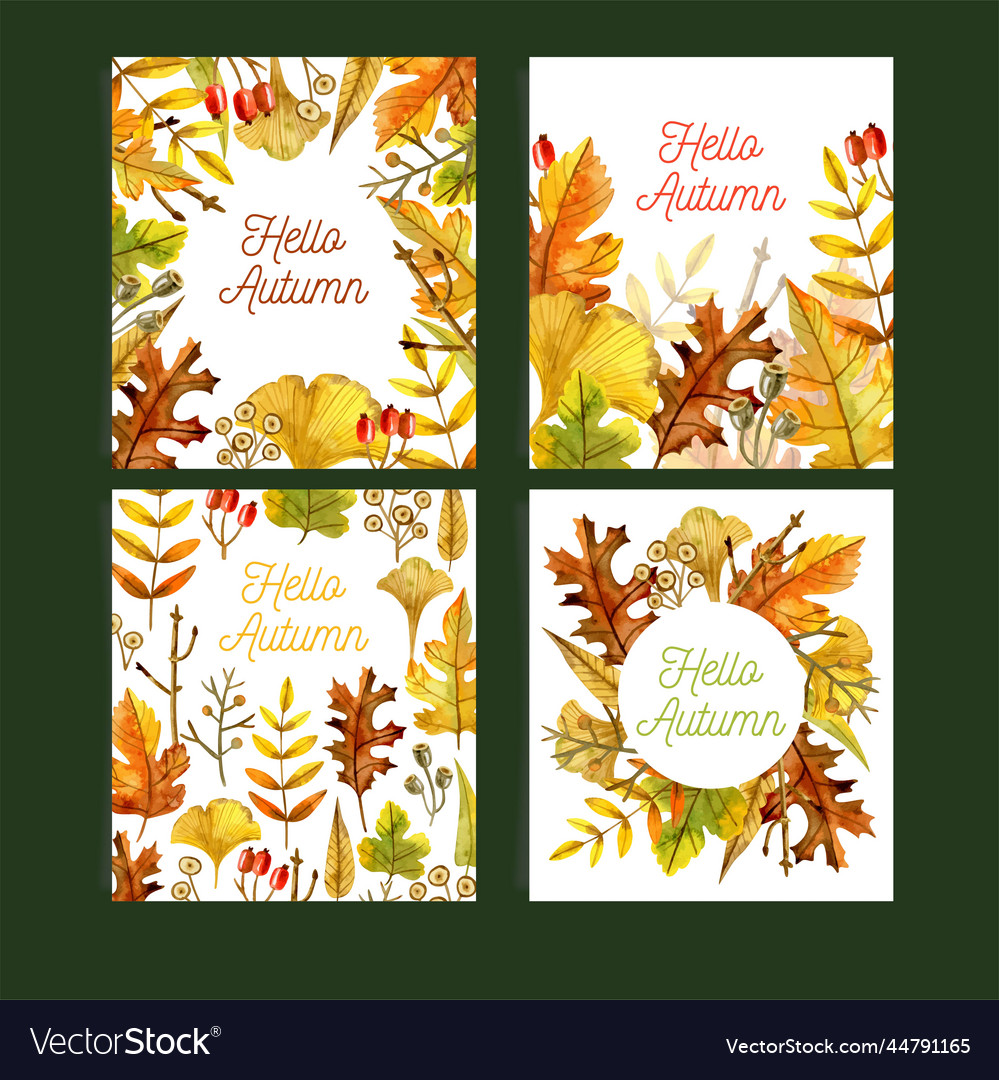 Collection watercolor autumn cards design Vector Image