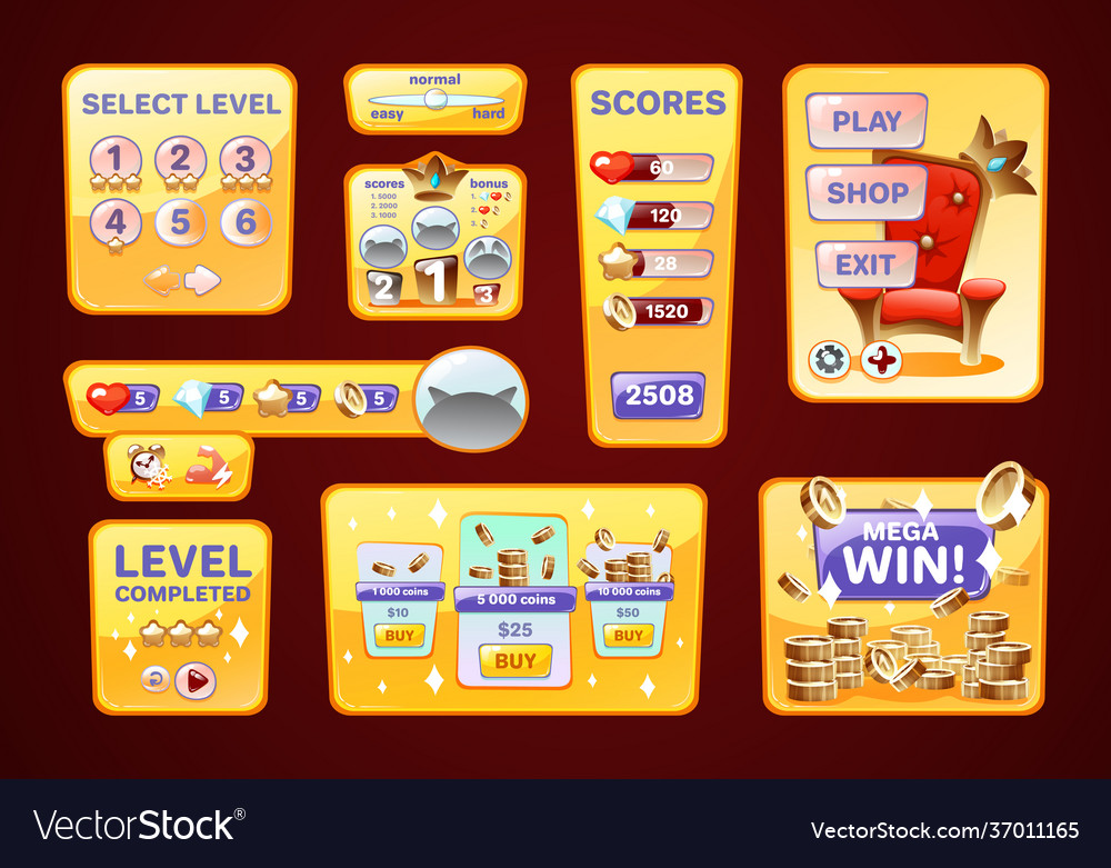 Free Vector  Complete set of menu button game pop-up, icon