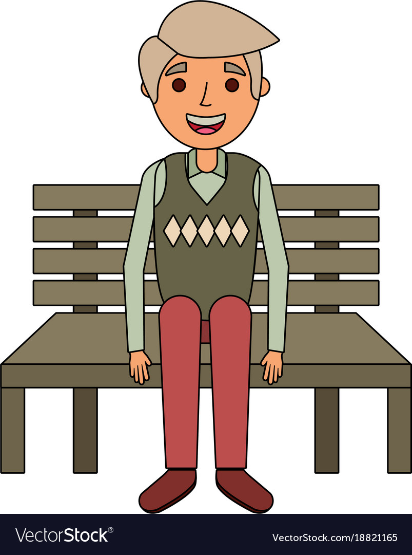 Old man grandpa sitting in bench waiting Vector Image