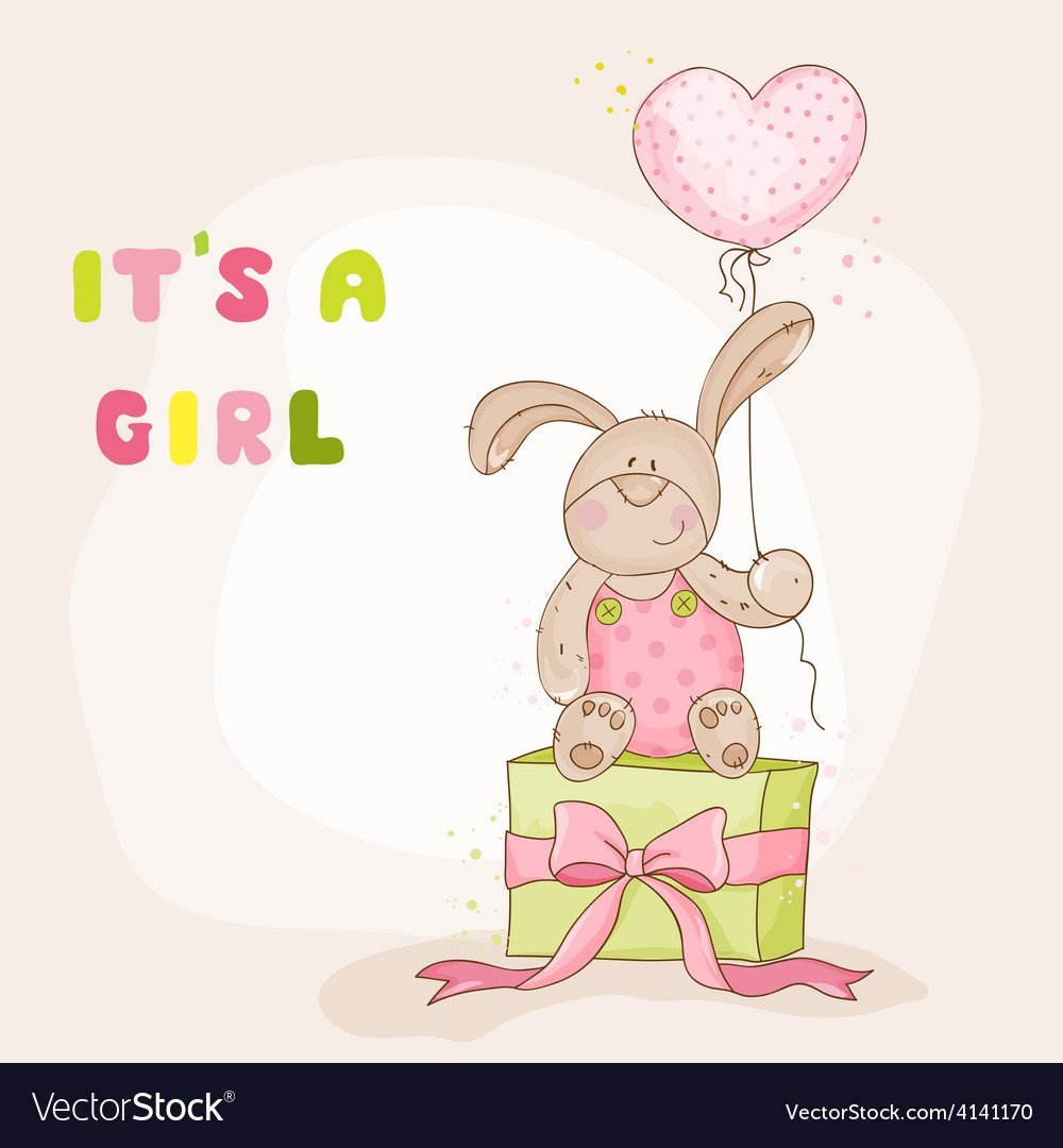 Baby shower or arrival card - with bunny Vector Image