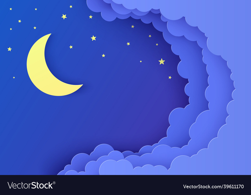 Night sky in paper cut style 3d background Vector Image