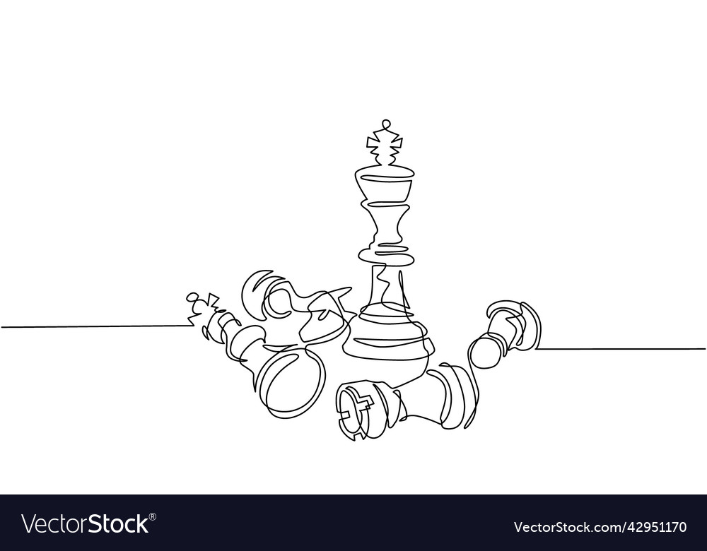 Single continuous line drawing chess pieces silhouette icon set