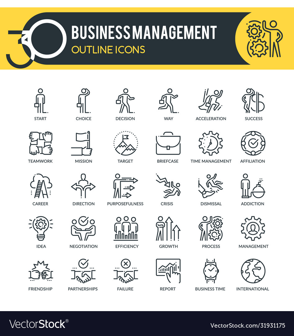 Business management outline icons Royalty Free Vector Image