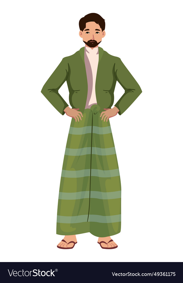 Myanmar man wearing green longyi Royalty Free Vector Image