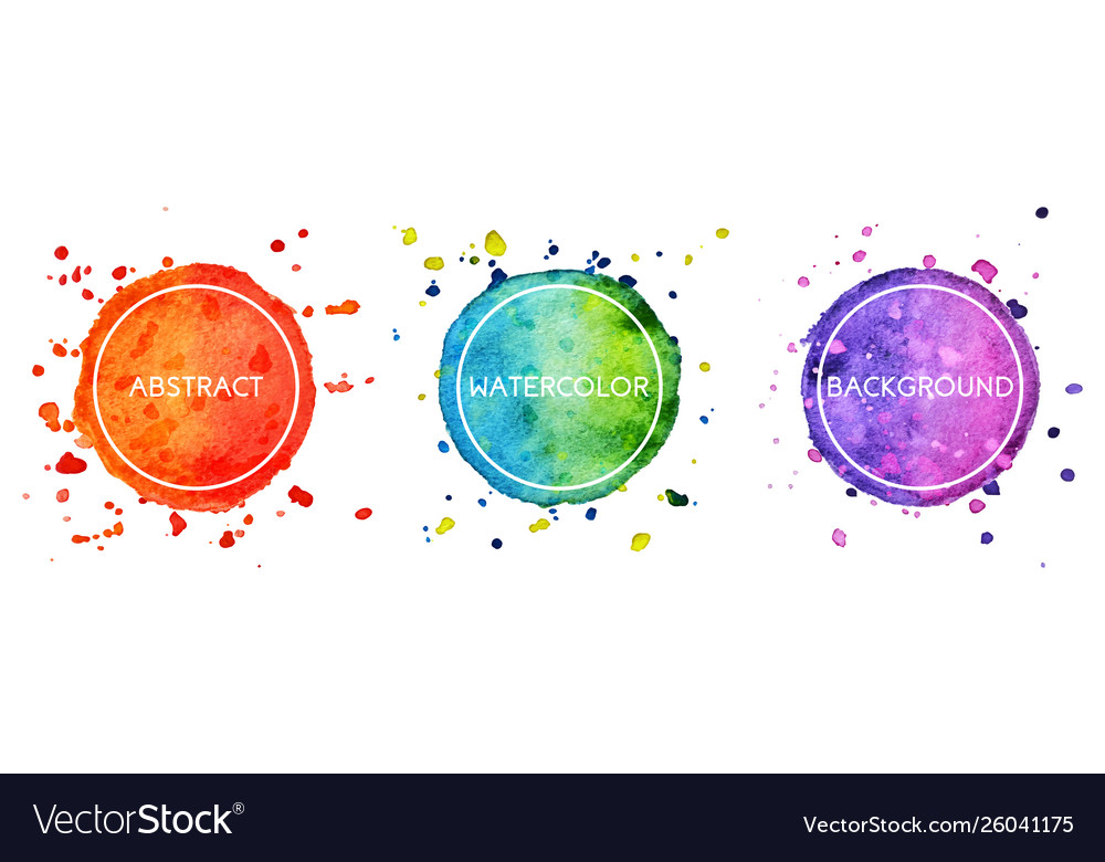 Set 3 multicolor watercolor hand drawn circles vector image Set 3 multicolor watercolor hand drawn circles