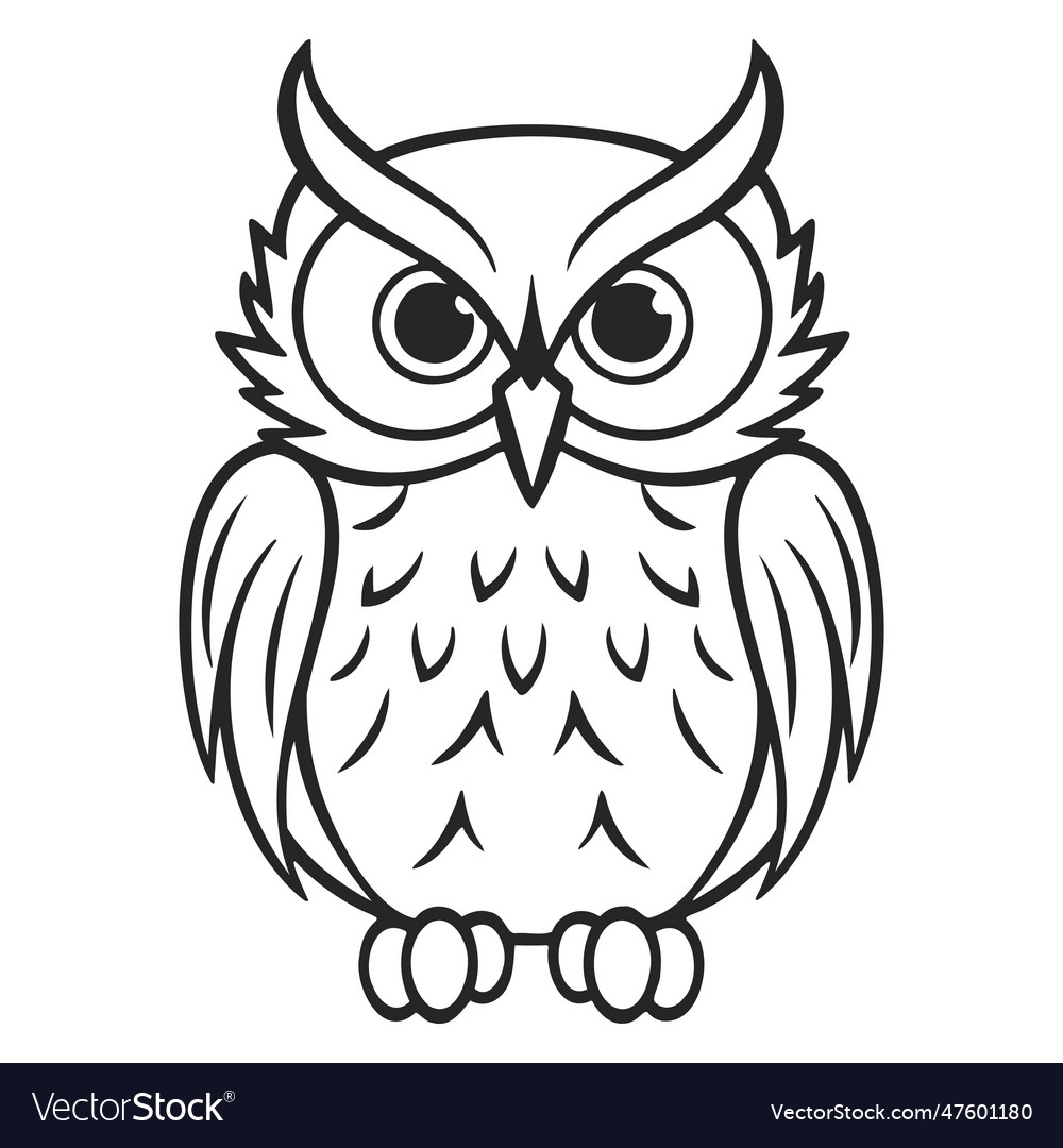 Cartoon owl outline design with editable lines on Vector Image