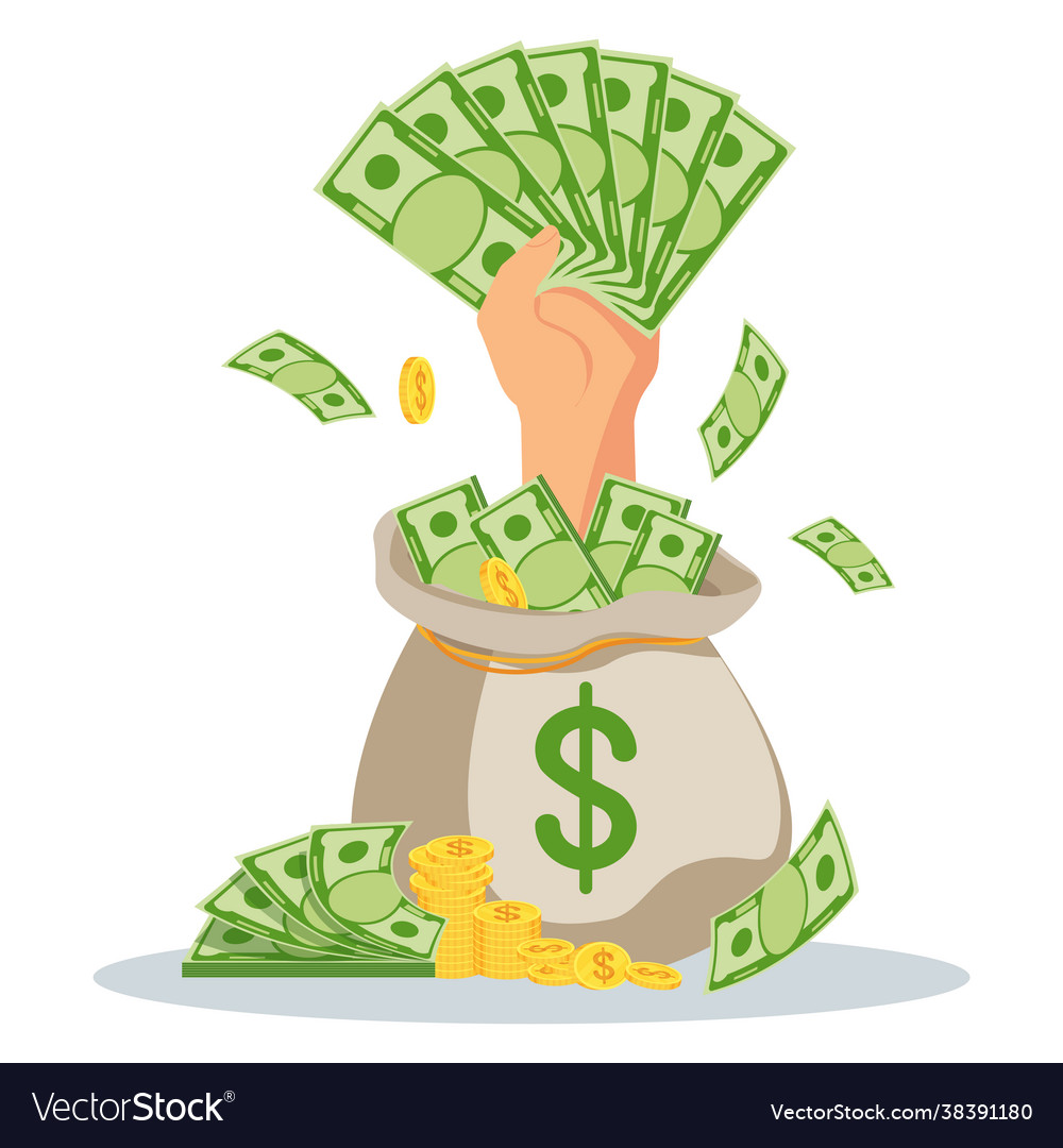 Hand with money sticks out a bag Royalty Free Vector Image