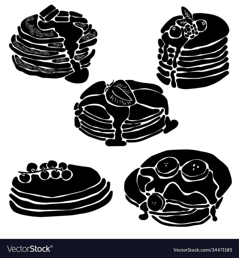 Set silhouettes pancakes with syrup