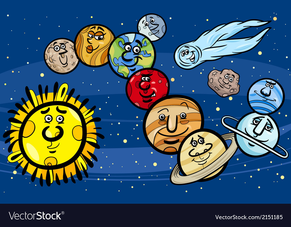 Solar system planets cartoon Royalty Free Vector Image