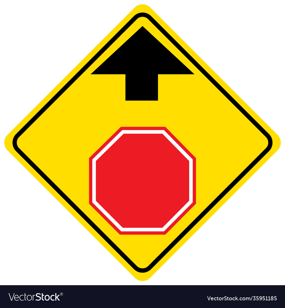 Stop ahead yellow sign on white background Vector Image