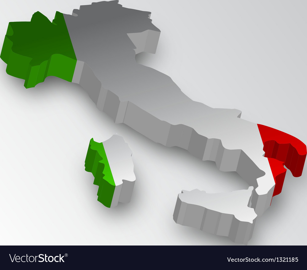 Three dimensional map italy in flag colors Vector Image