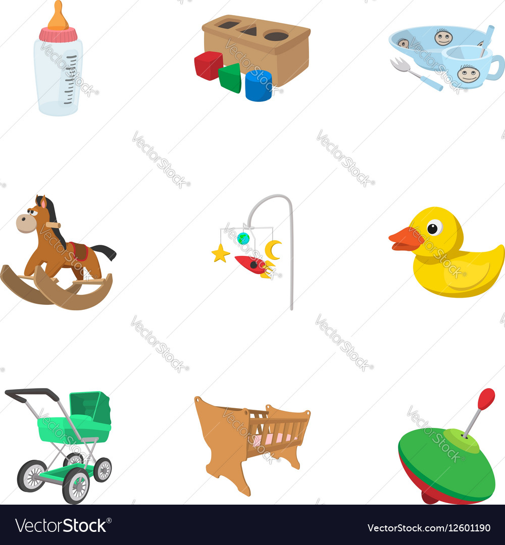 Fun games for kids icons set cartoon style Vector Image