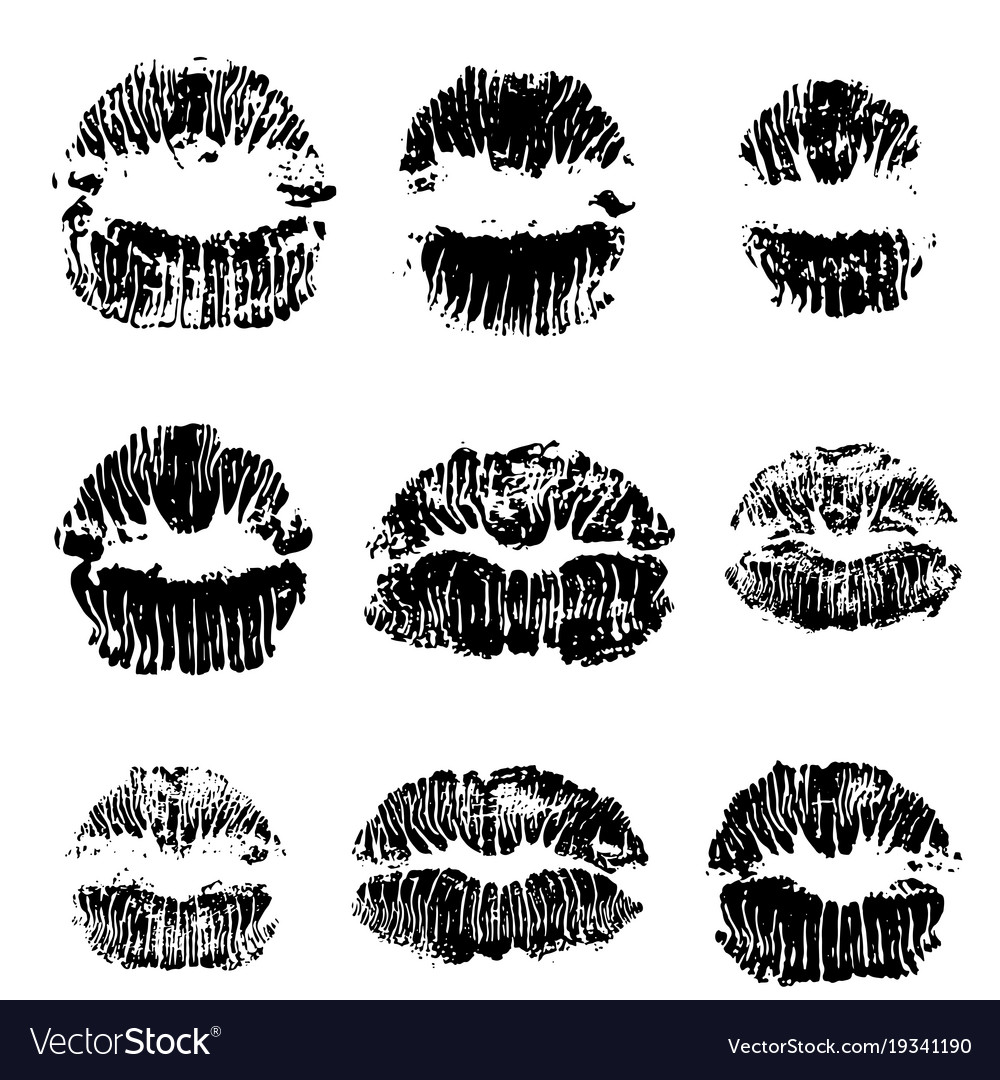 Lips track print set stamp of mouth collection Vector Image