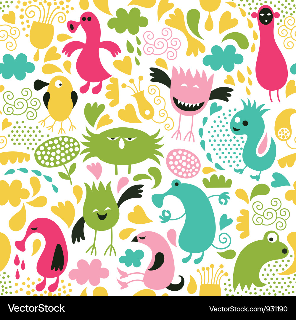 Seamless pattern with cute monsters Royalty Free Vector