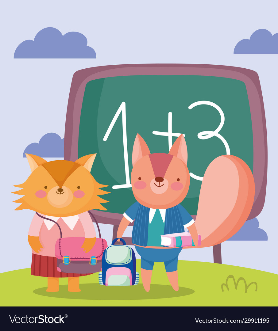 Back to school fox and squirrel chalkboard