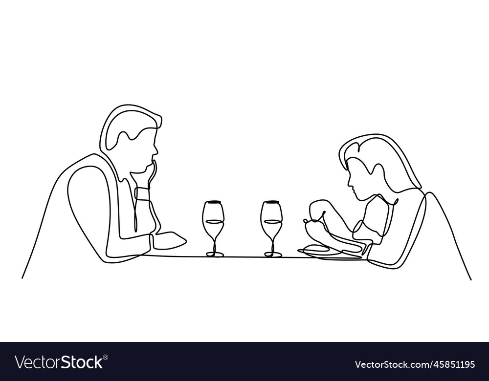 Continuous One Line Drawing Of Romantic Dinner Vector Image