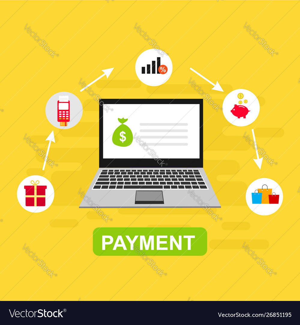 Online payment on computer flat cartoon big pay Vector Image