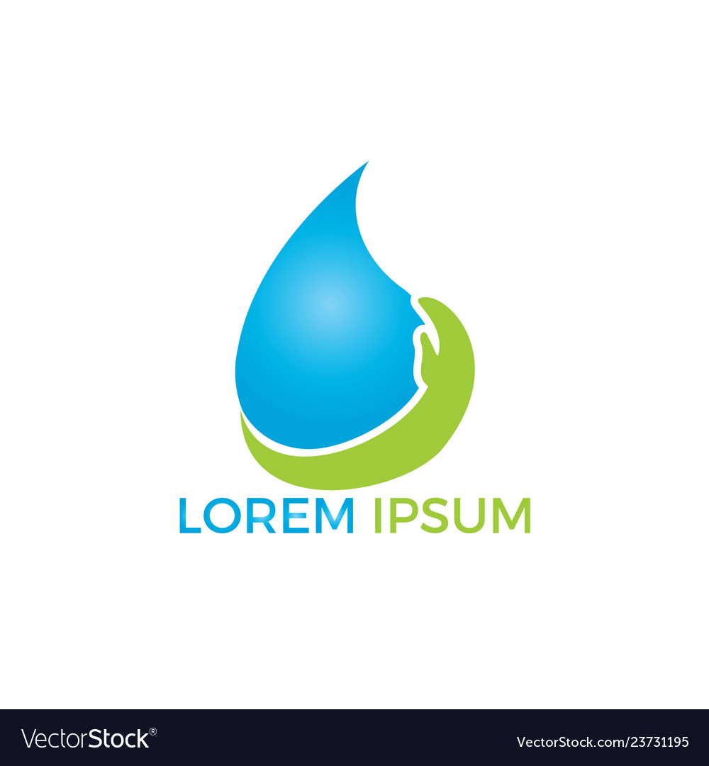 Water drop with human hand logo design Royalty Free Vector