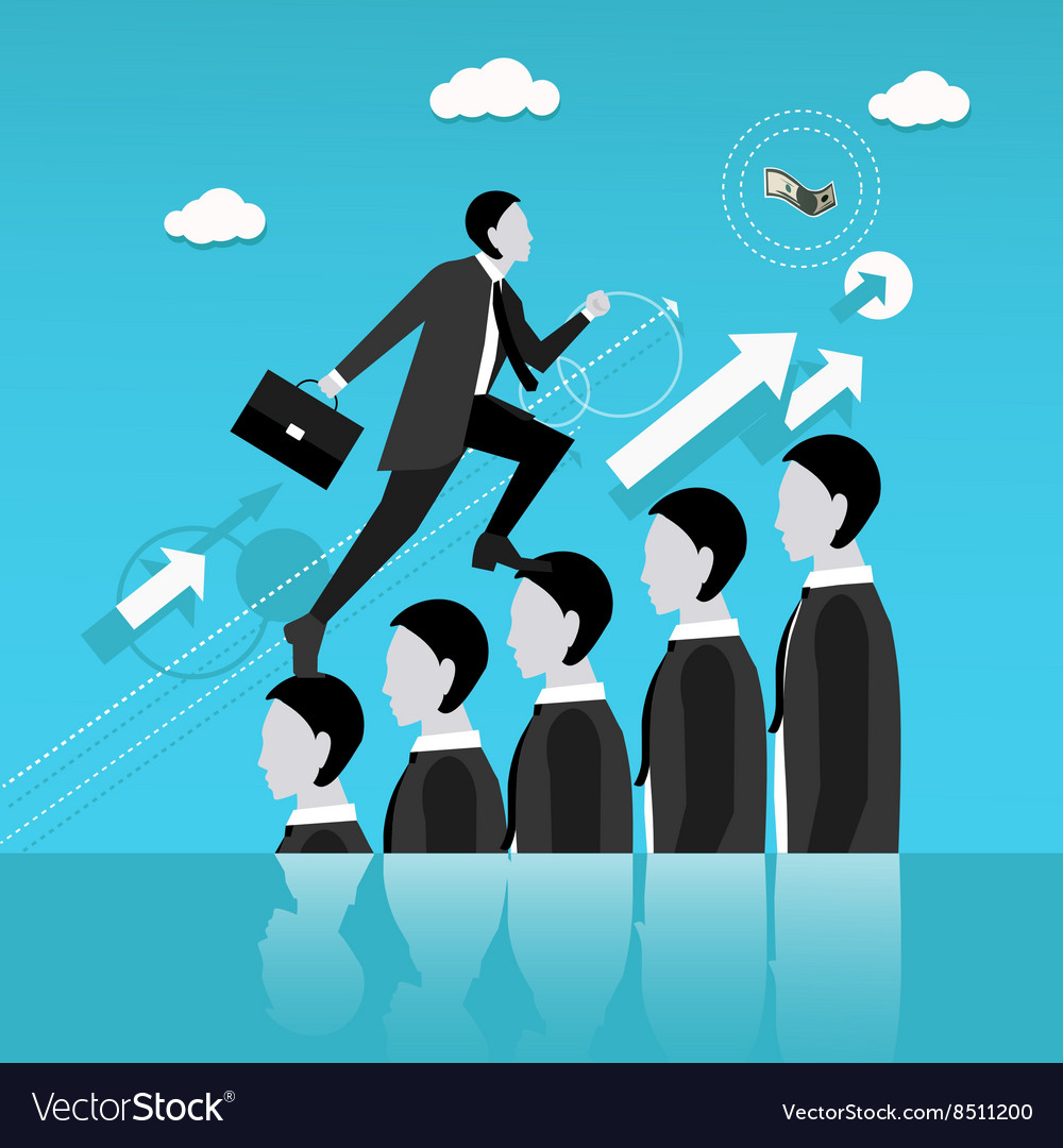 Businessman step on other people head in the way Vector Image