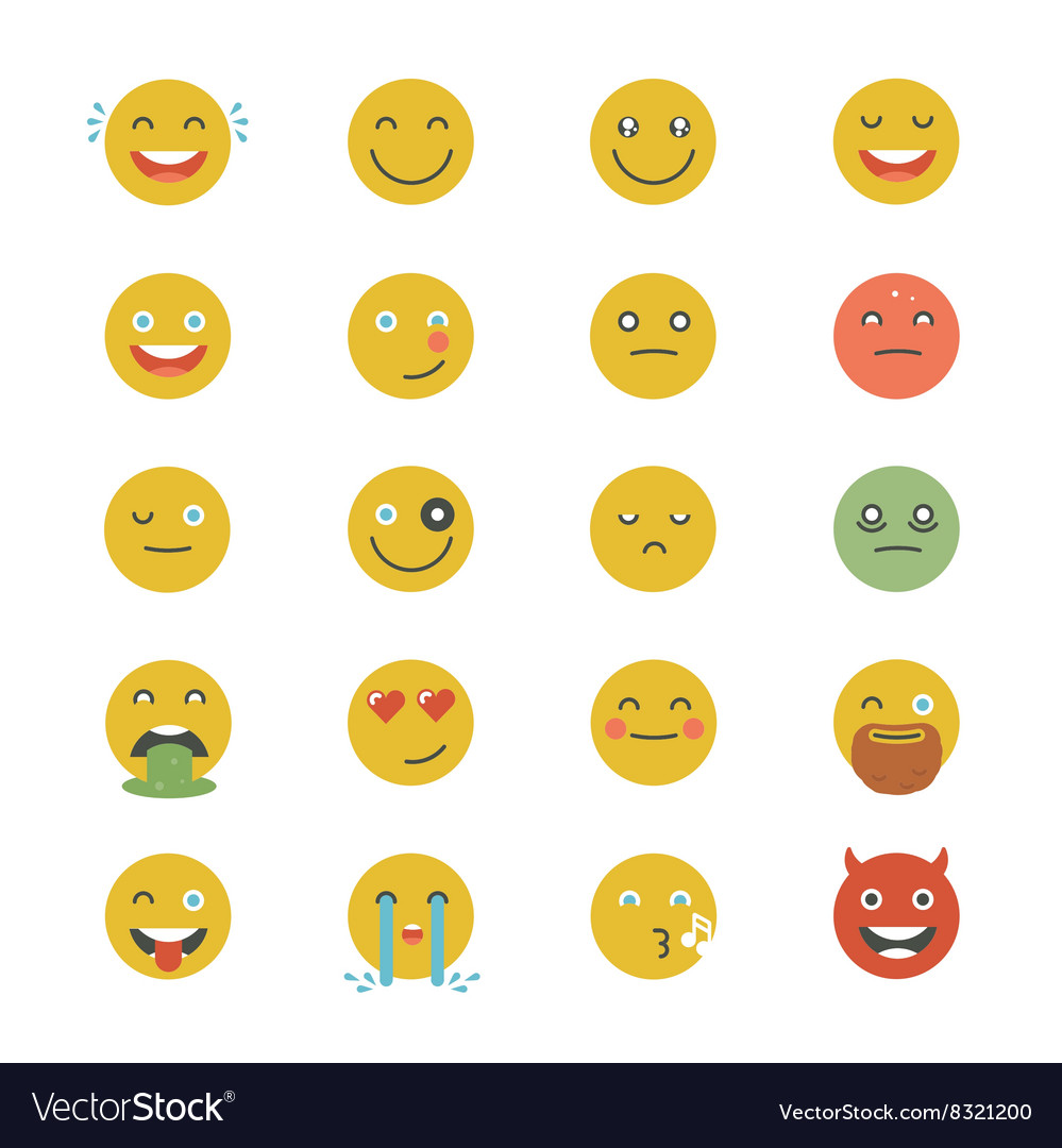 Emoticons Collection Set of Emoji Flat monochrome Vector Image