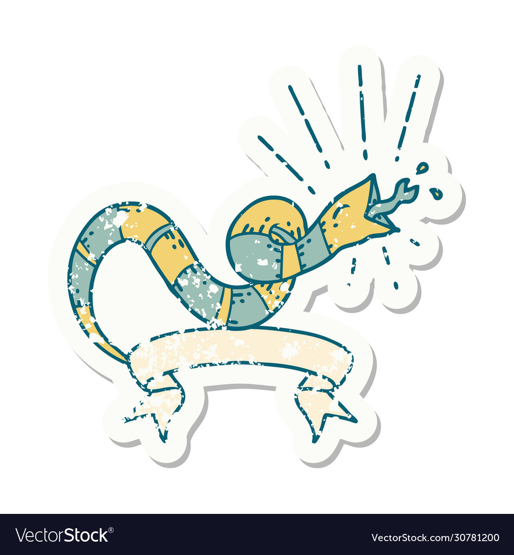 Grunge sticker tattoo style hissing snake Vector Image