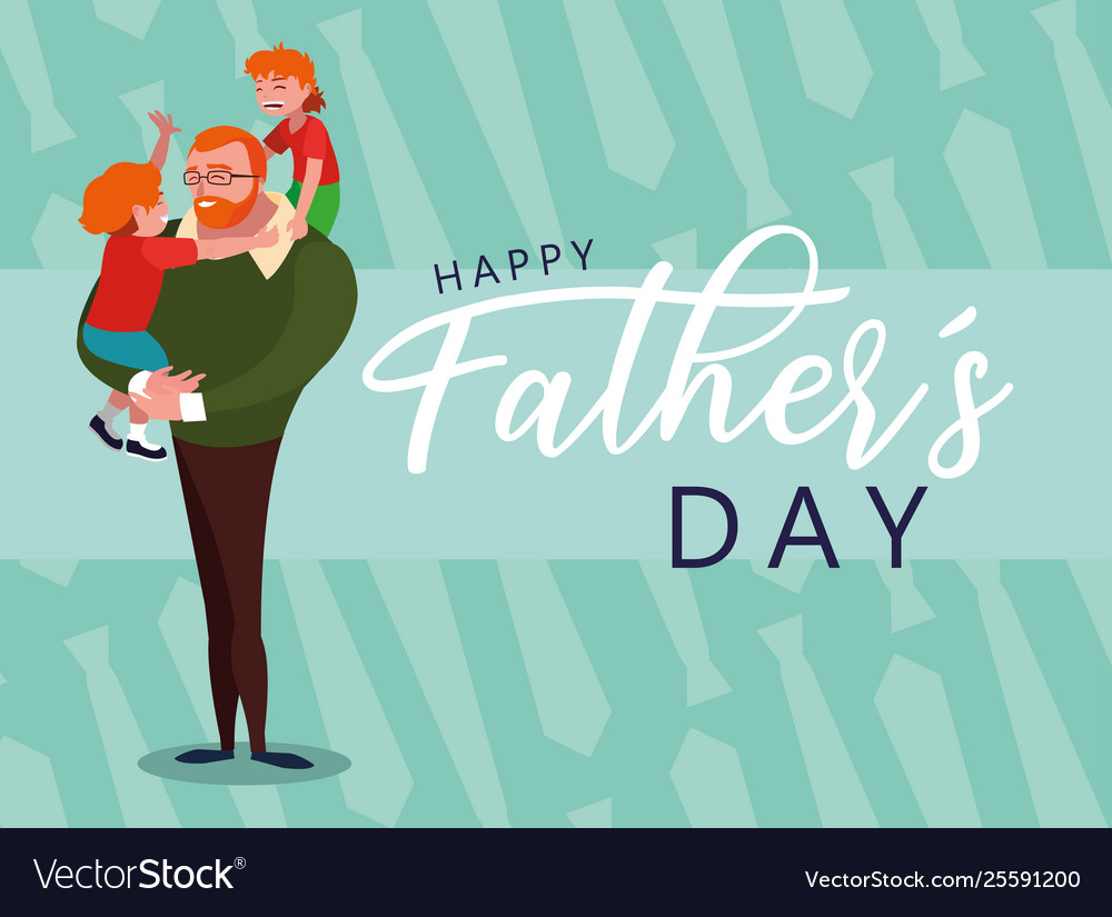 Happy father day card with dad and children Vector Image