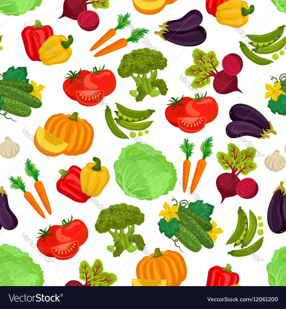 Vegetables seamless vegan pattern of flat icons Vector Image