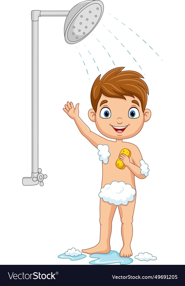 Cartoon little boy taking a bath Royalty Free Vector Image