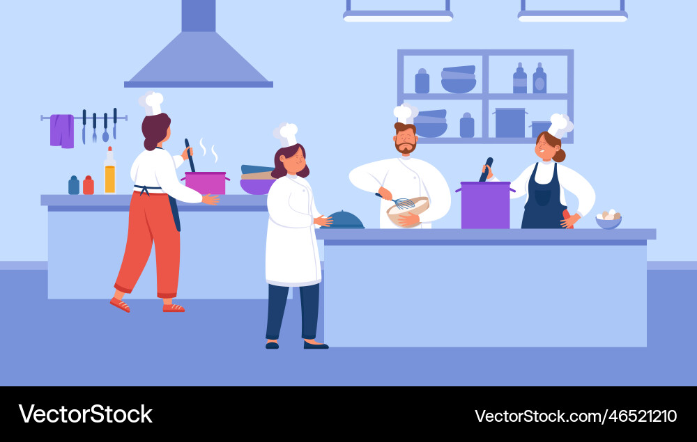People cooking in commercial kitchen flat Vector Image
