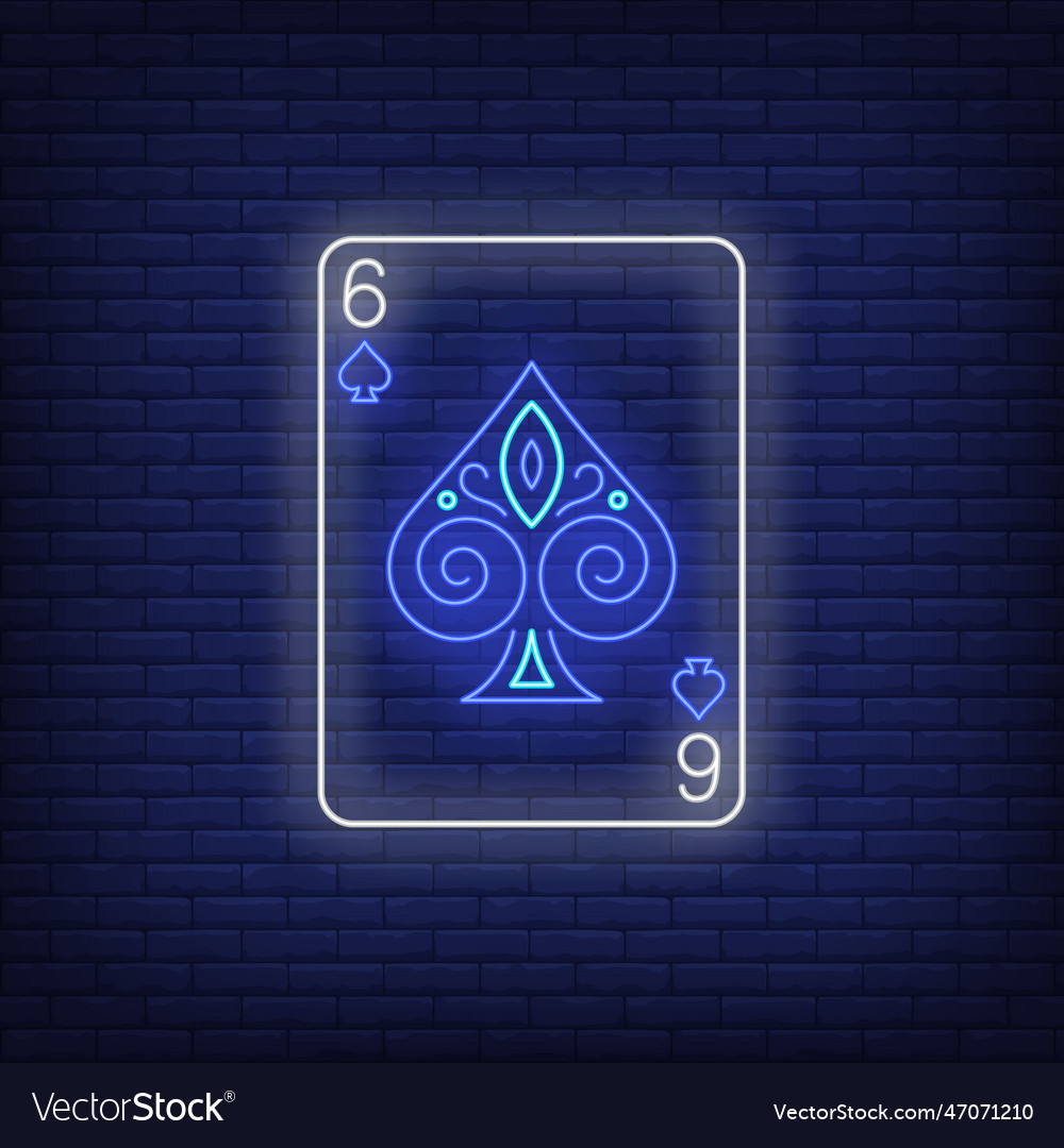 Six of spades playing card neon sign Royalty Free Vector