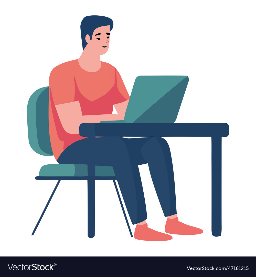 Businessman sitting at desk working on laptop Vector Image