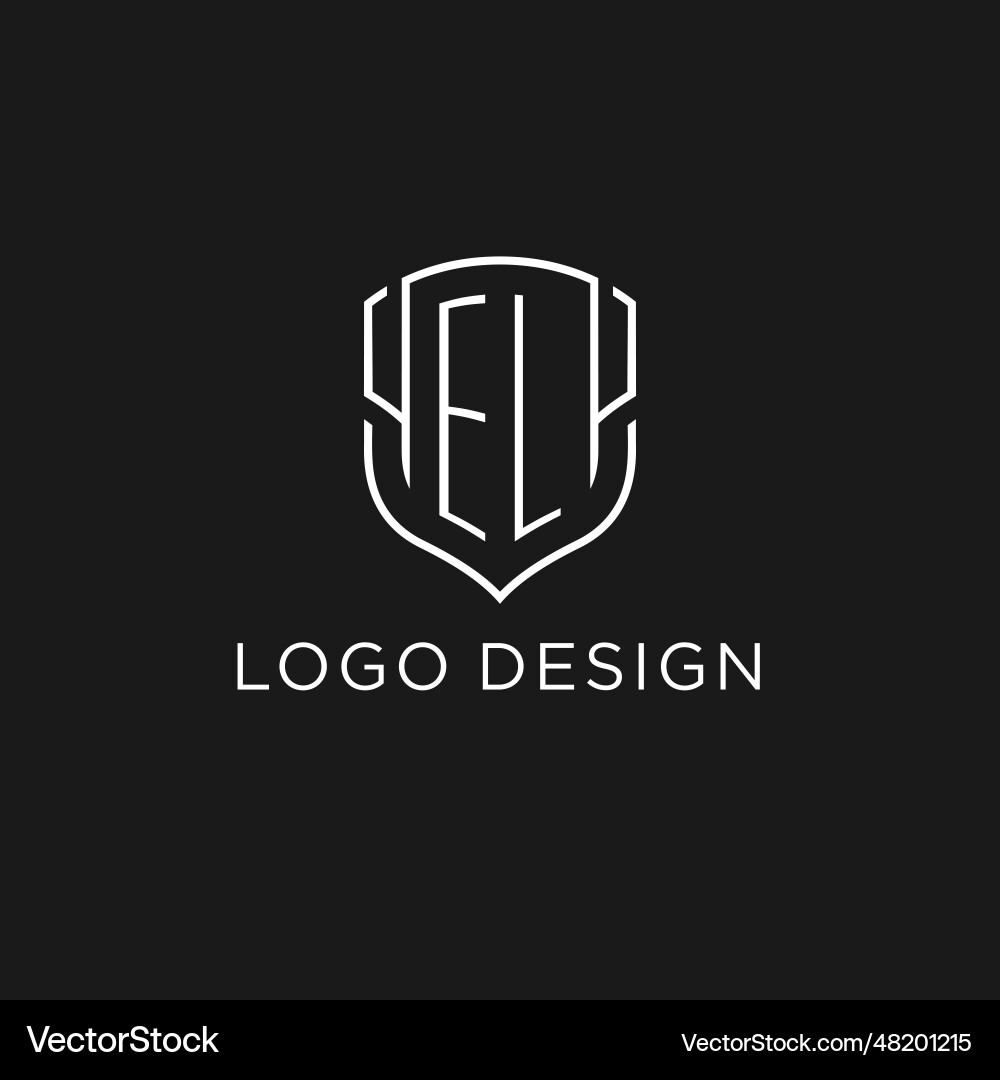 Initial el logo monoline shield icon shape with Vector Image