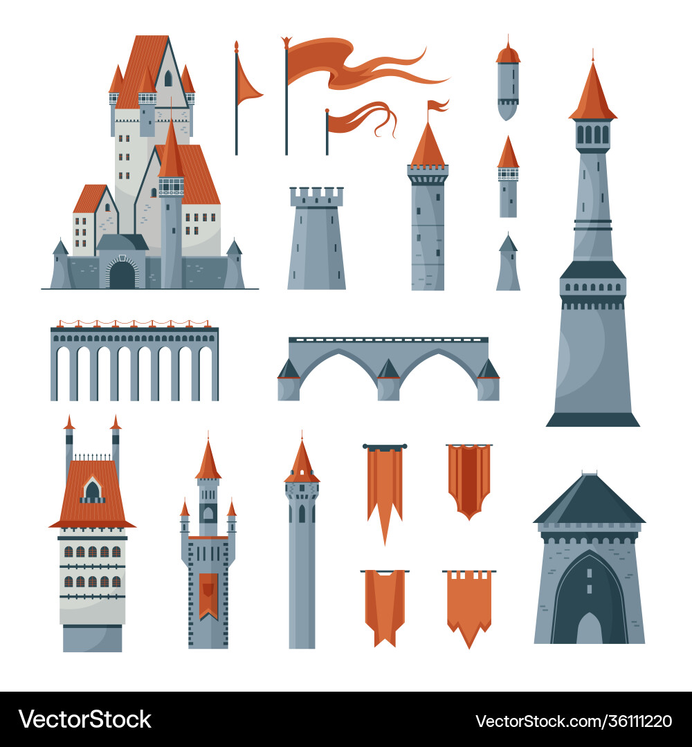 Castle flat set Royalty Free Vector Image - VectorStock