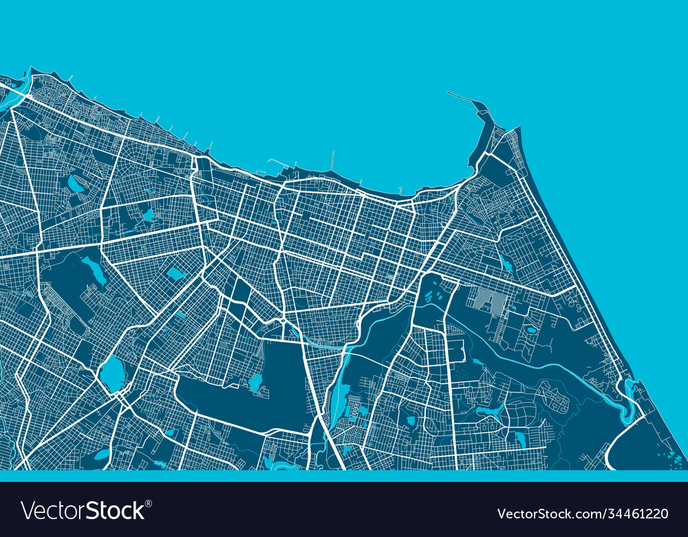 Detailed map fortaleza city linear print map Vector Image