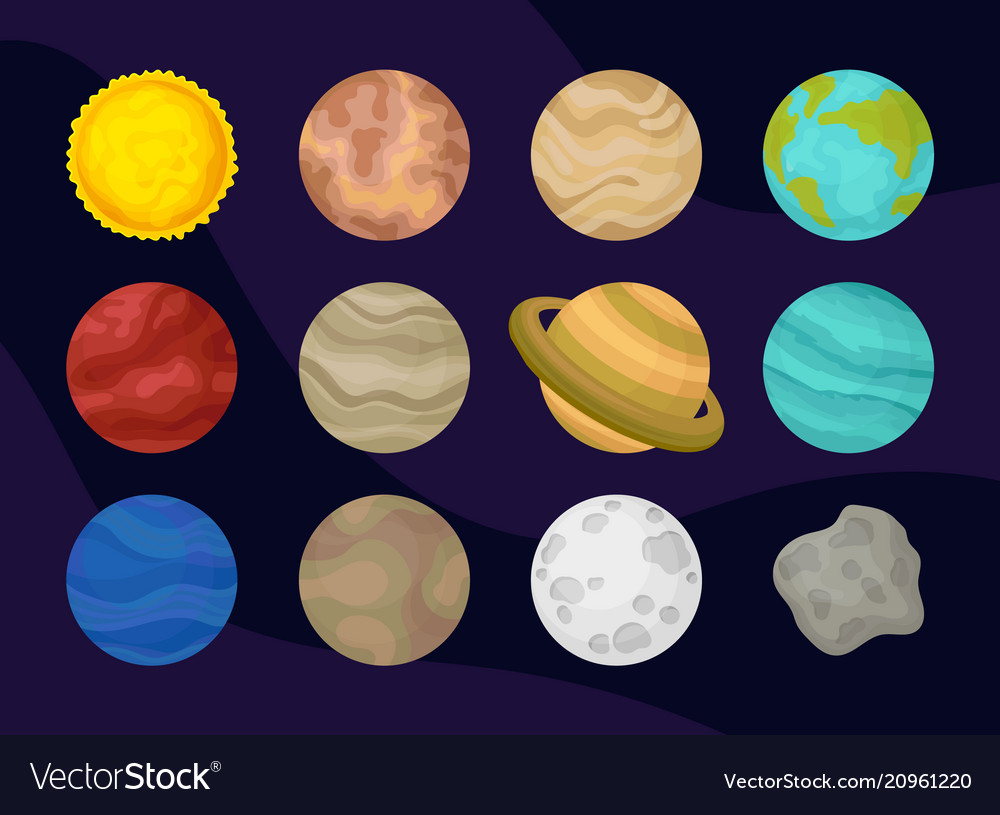 Flat set of planets of solar system space Vector Image