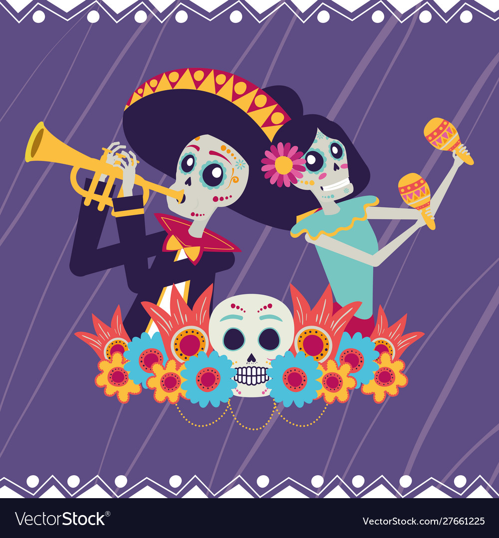 Dia de los muertos card with catrina and mariachi Vector Image