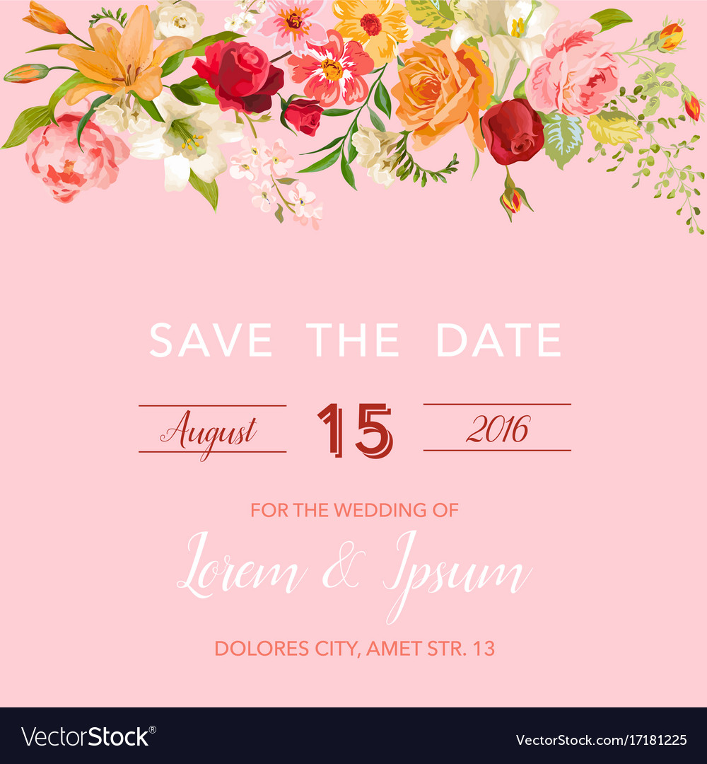 Wedding invitation template floral card Royalty Free Vector