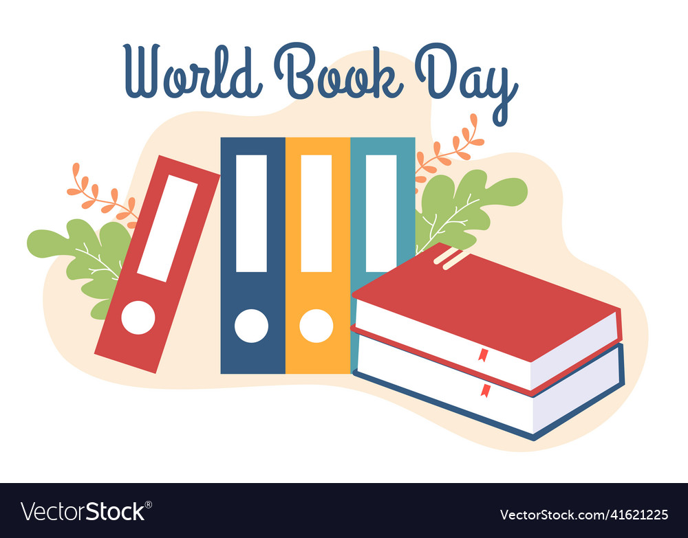 World book day flat cartoon background stack Vector Image