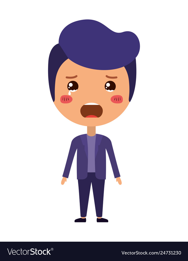 Cartoon man crying kawaii character Royalty Free Vector