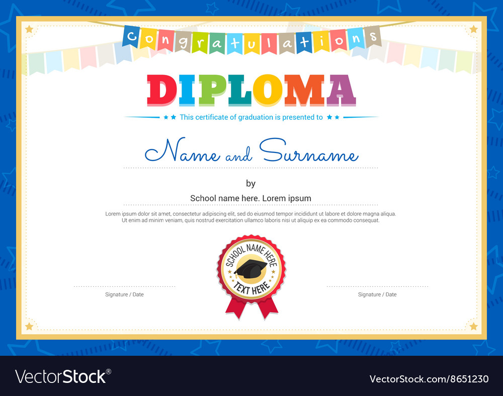 Colorful diploma certificate template for kids