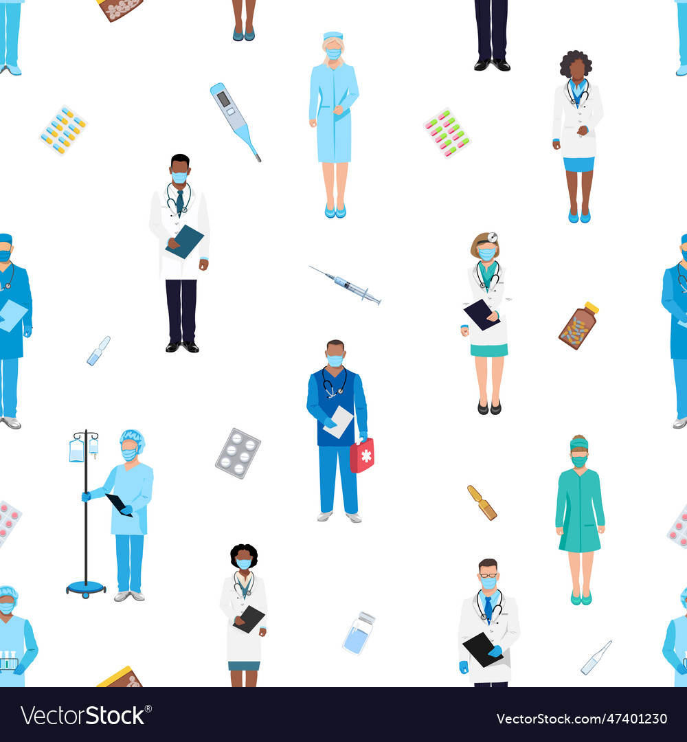 Doctors And Nurses Seamless Pattern Royalty Free Vector