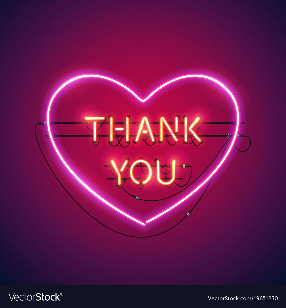 Thank You In The Heart Neon Sign Royalty Free Vector Image