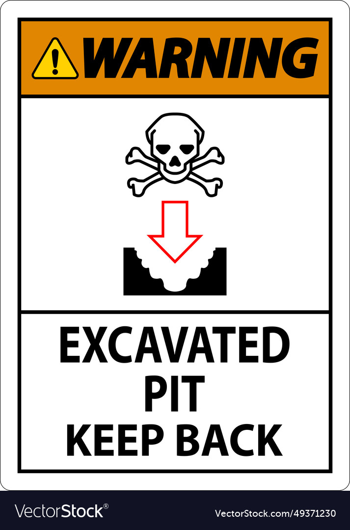 Warning excavated pit sign keep back Royalty Free Vector