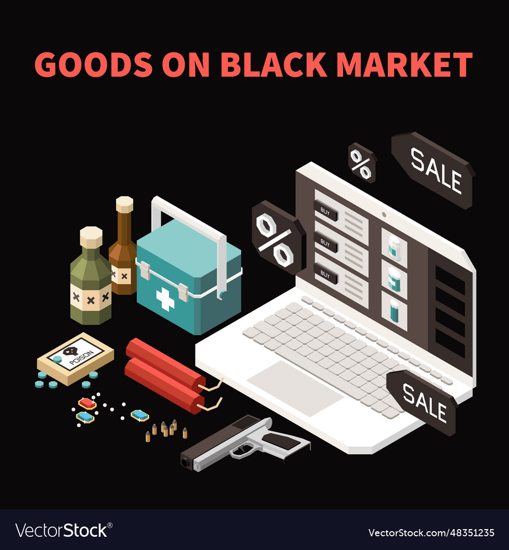 Black market isometric colored concept Royalty Free Vector