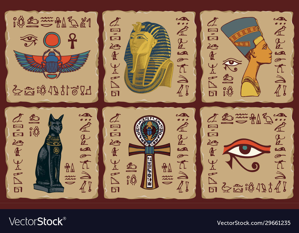 Set ceramic tiles on theme ancient egypt Vector Image