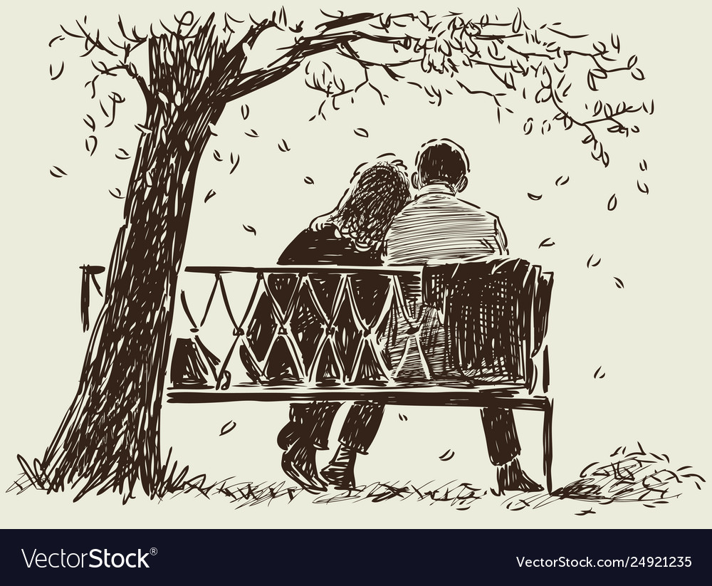 Sketch a couple on a park bench Royalty Free Vector Image