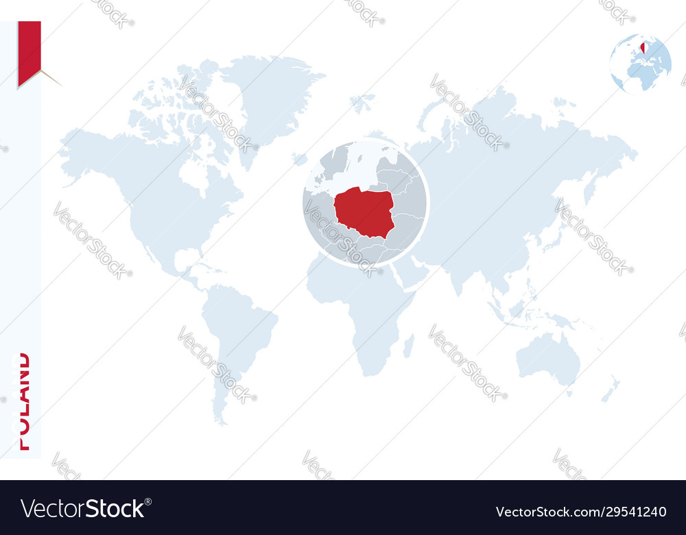 Poland On World Map Blue World Map With Magnifying On Poland Vector Image