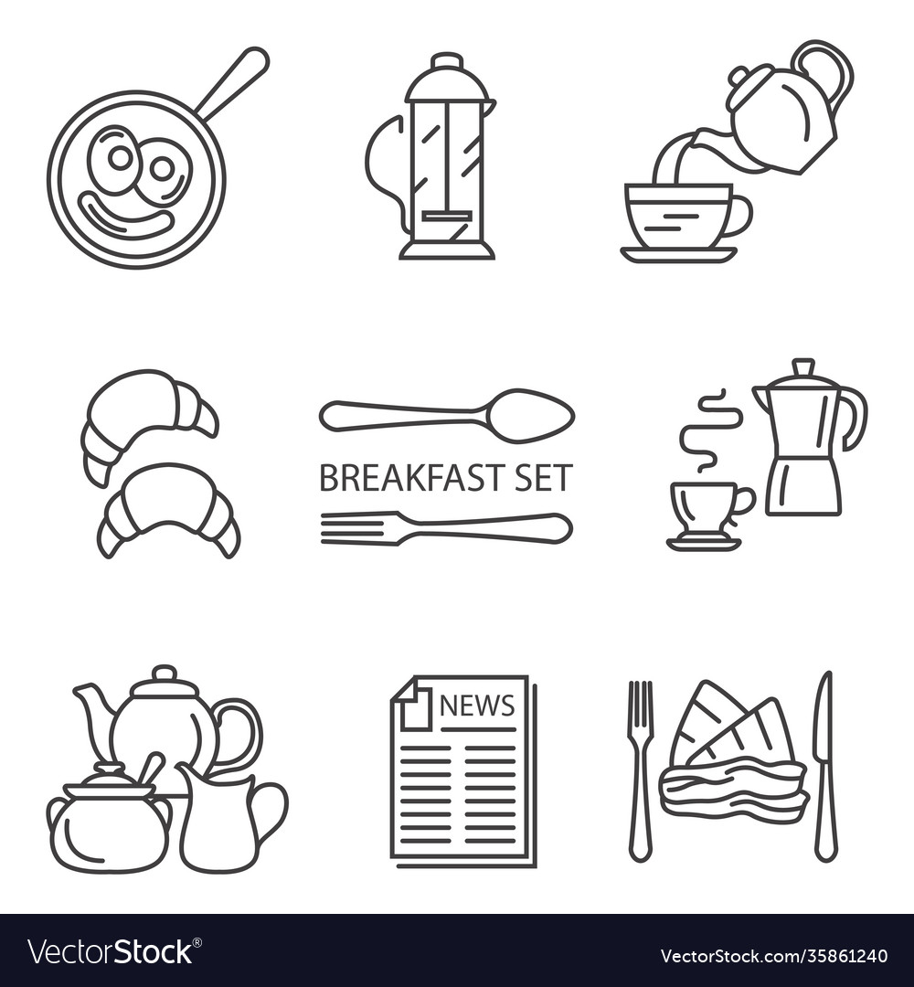 Breakfast thin line icon set Royalty Free Vector Image